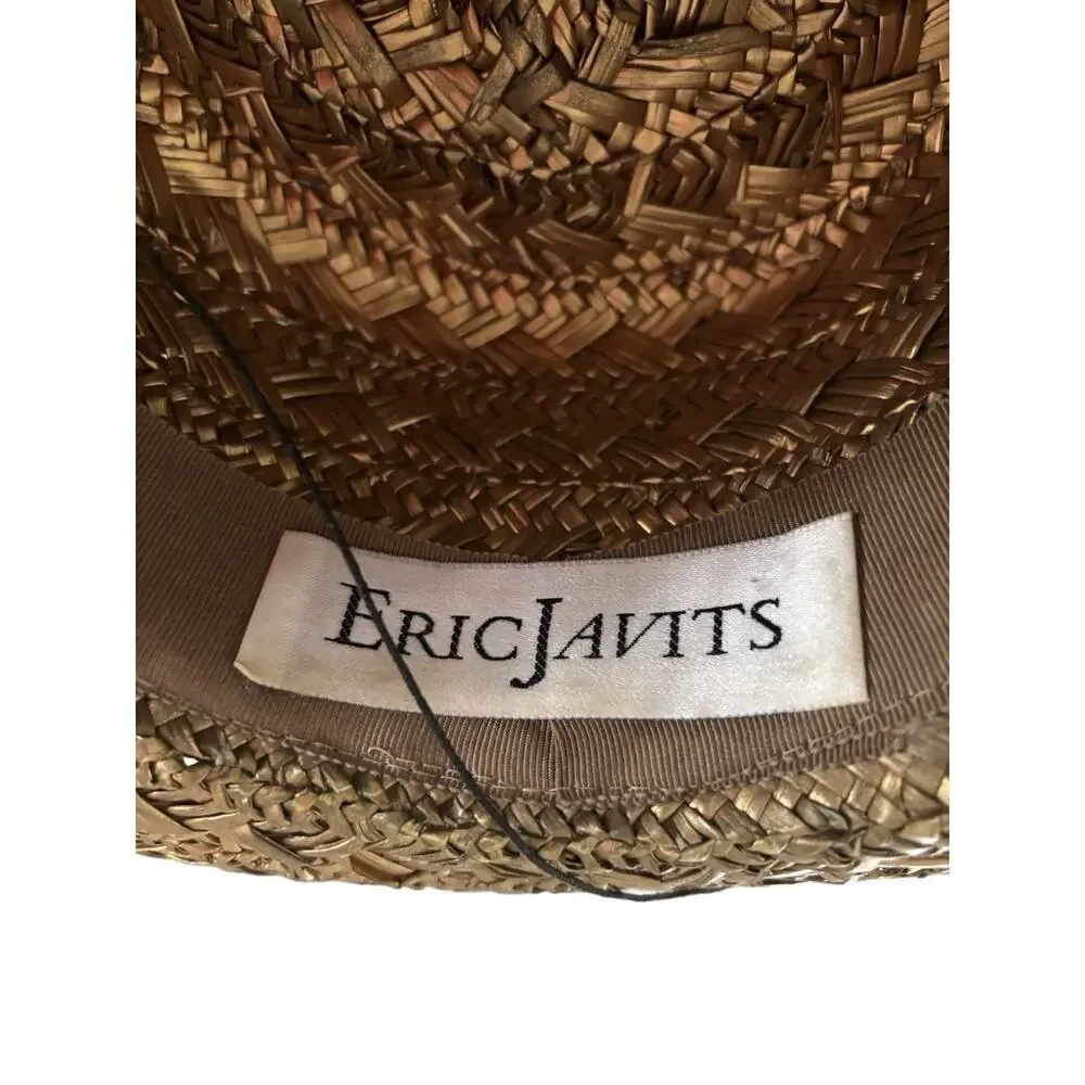 Eric Javits Hat Gold Bronze Straw Boat Beach Statement Spring Pearl Accent - Picture 5 of 9
